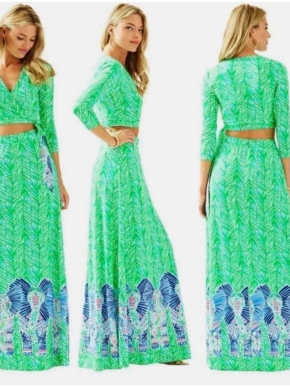 NWT Lilly Pulitzer Ruari Maxi Set Toucan Green Size Large Wrap Top Skirt Boho